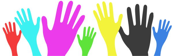 Silhouettes of raised hands in various colors