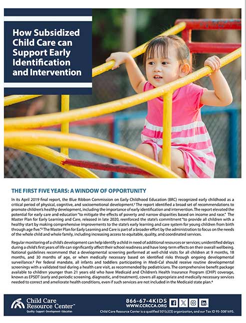How Subsidized Child Care can Support Early Identification and Intervention - PDF Publication