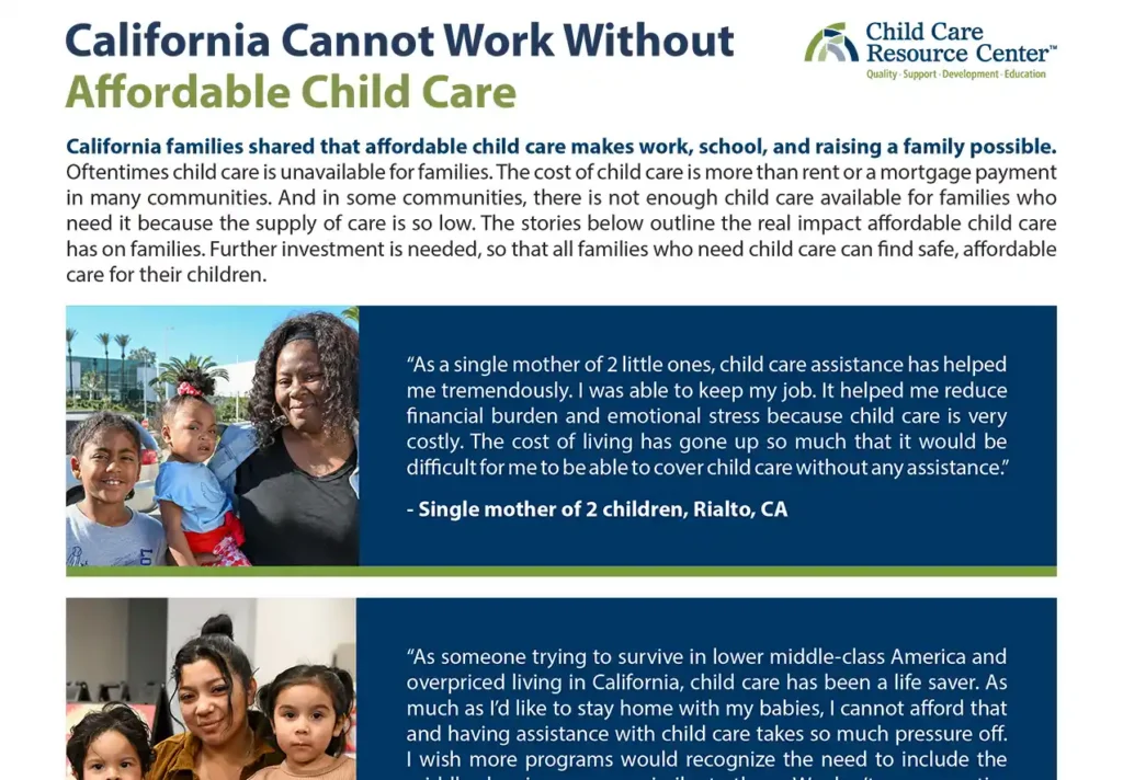 Cover for the California Cannot Work Without Affordable Child Care PDF